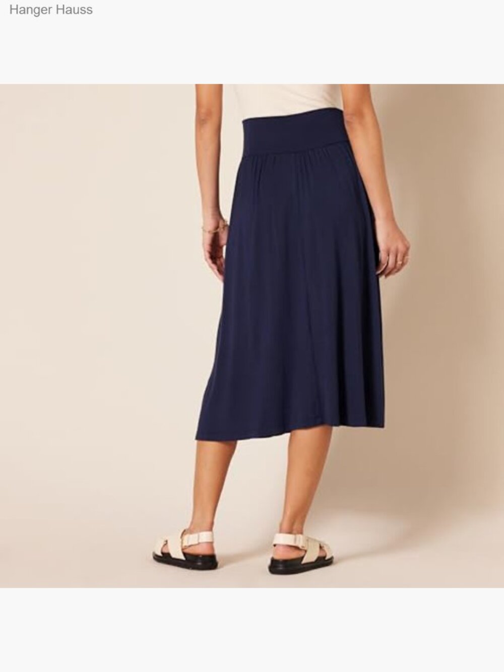 Women's Jersey Pull On Midi Skirt with Pockets - Picture 2 of 5